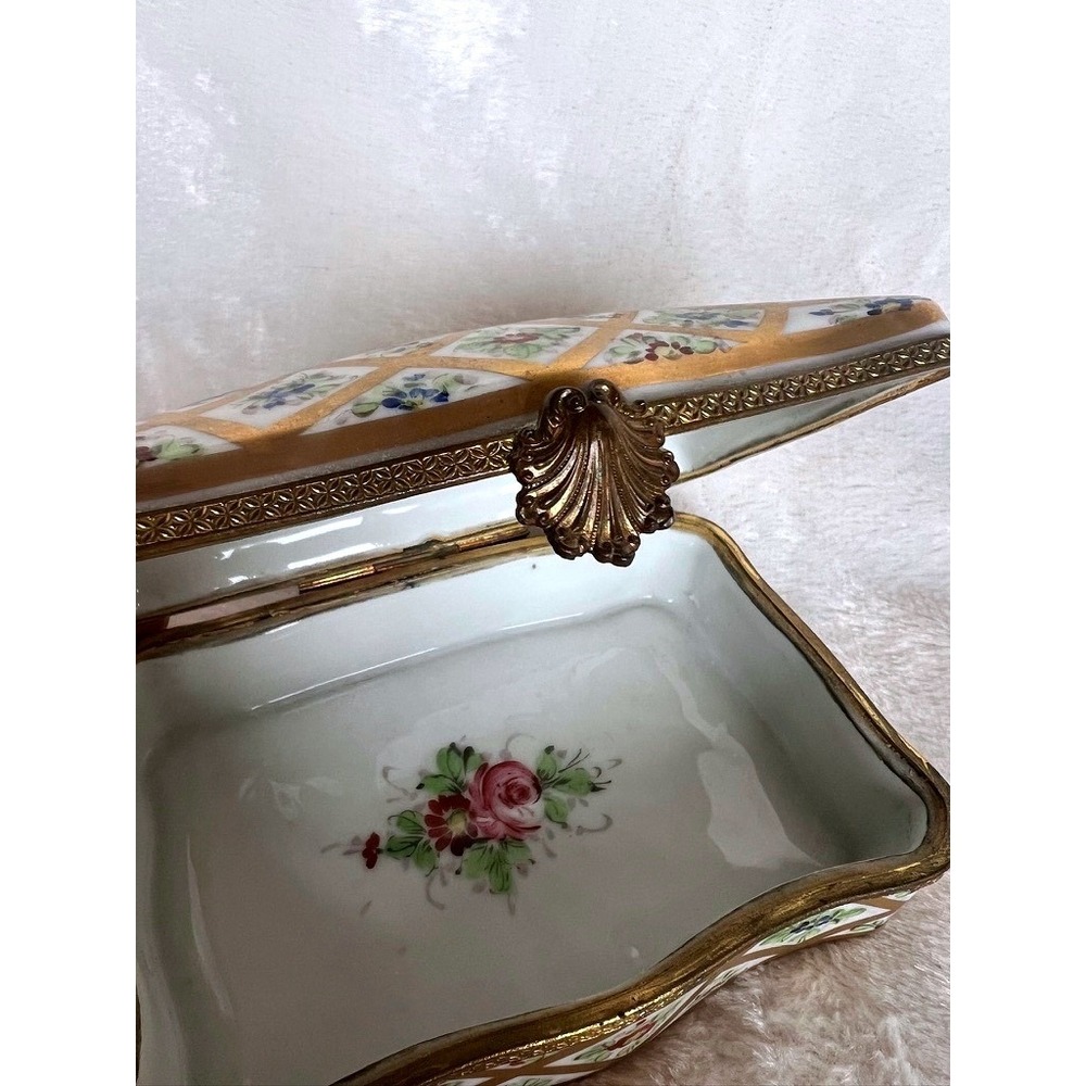 Vintage Limoges Porcelain Trinket Box Floral Hand Painted French Country Cottage